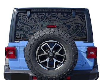 Fits 2018 - 2026 Jeep Wrangler 4 Door Hardtops Rear Window Topographic LINES ONLY Pattern Decal Topo lines