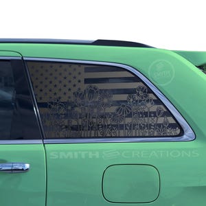 Fits 2011-2021 Jeep Grand Cherokee 3rd quarter Window Standard American Flag with Floral Line Decal Pre Cut No Trimming Needed USA Flowers
