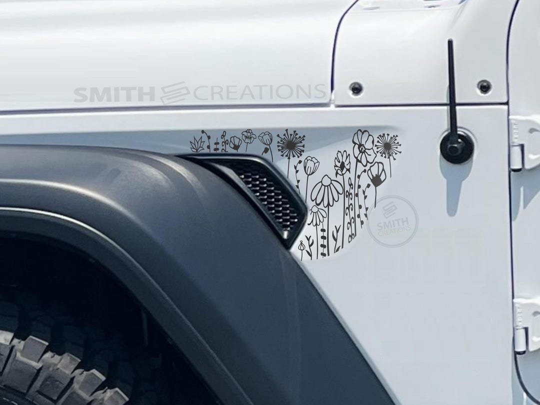 Fits 2018 - 2026 Jeep Wrangler 2 & 4 Doors Fender Vent Wildflowers