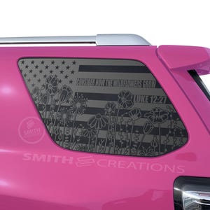 Fits 2010-2024 Toyota 4Runner 3rd Quarter Side Windows Standard American Flag Flowers Luke 12:27 Window Decal Pre-Cut How Wildflowers Grow