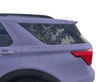 Fits 2020-2026 Ford Explorer Dragons Flying over a  Mountain Scene with Alien Vinyl Decal for 3rd Quarter Window Pre Cut No Trimming Needed