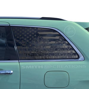 Fits 2011-2021 Jeep Grand Cherokee 3rd quarter Window Distressed American Flag with Floral Line Decal Pre Cut No Trimming Needed USA Flowers