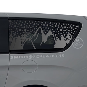 Fits Chrysler Pacifica & Voyager 2017 - 2025 3rd Quarter Window Stars Over Mountain Scene Vinyl Window Decal Pre Cut No Trimming Needed