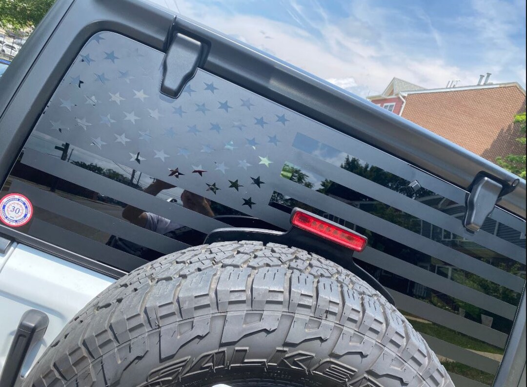Precut Fits Jeep Wrangler Rear Window Standard American Flag Vinyl