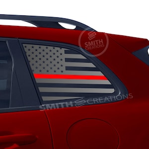 Fits 2014-2022 Jeep Cherokee LINED Standard American Flag Vinyl Decal for Rear 3rd Quarter Side Window You choose Line Color First Responder