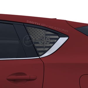 Fits Mazda CX-5 2017 - 2025 Rear 3rd Quarter Window Standard Flag with Compass Vinyl Window Decal Pre Cut No Trimming Needed