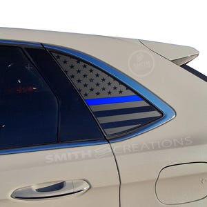 Fits 2015-2024 Ford Edge Rear side Window MATTE BLACK VINYL American Flag with Line Window Decal No Trimming Needed - You choose Line Color
