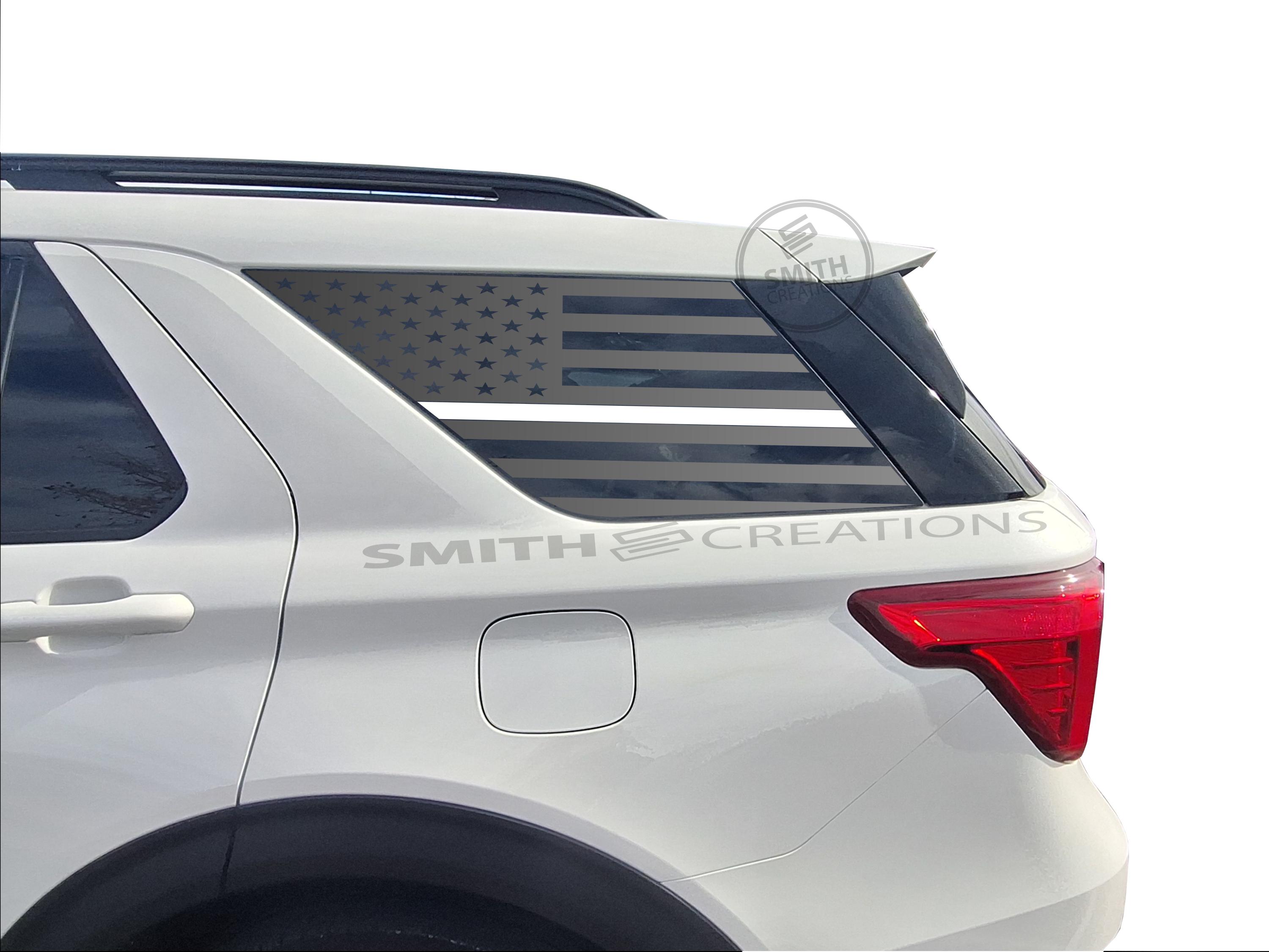 thumbnail image 2 of Distressed American Flag Window Decal – Matte Black – Fits 2002-2010 Ford Explorer 4dr – Vinyl Decal 2 of 5