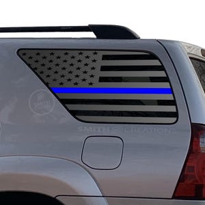 Fits 2003-2009 Toyota 4Runner Rear Side Window COLOR LINE Standard American Flag Vinyl Window Decal No Trimming Needed First Responders