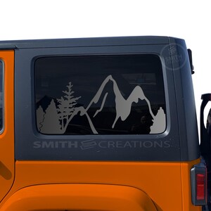 Fits 2011-2018 Jeep Wrangler 3rd Quarter Side Windows 4 Door Hard Tops Only Mountain Scene with Trees Window Decal Pre Cut