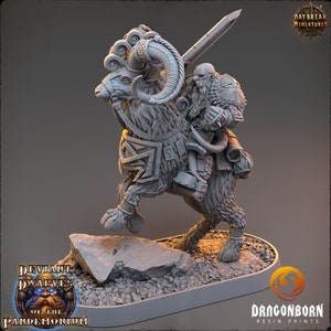 Arviz Thundergrind auf Feuerziege - D&D - Chaos Zwerg Krieger - 9tes Alter - Kings of War - Dayanbruch Miniaturen - DnD - RPG