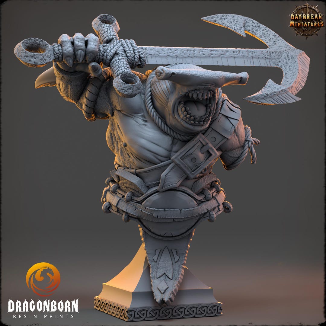 Sharkin Yethra Coilblood - Sharkin Warrior Bust - D&D Dnd RPG Fantasy Miniature ...