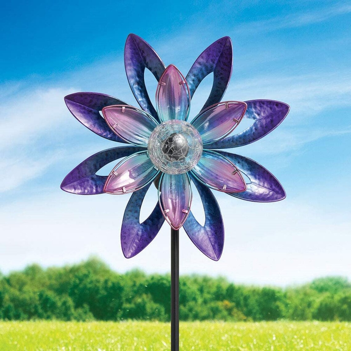 44in Solar Wind Spinner Garden Spinner on a Pole Etsy