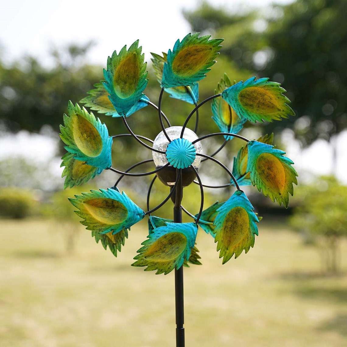 Metal Solar Wind Spinner on a Pole Garden Wind Etsy