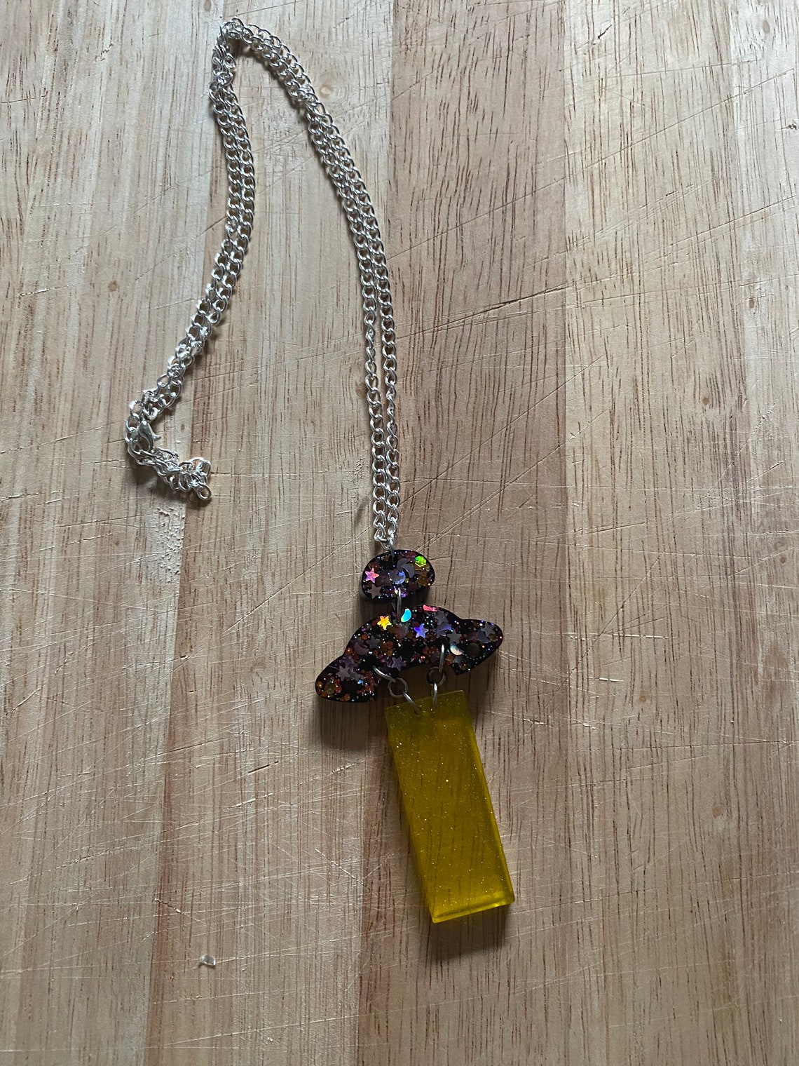 Resin statement pendant necklace with silver coloured chain Etsy