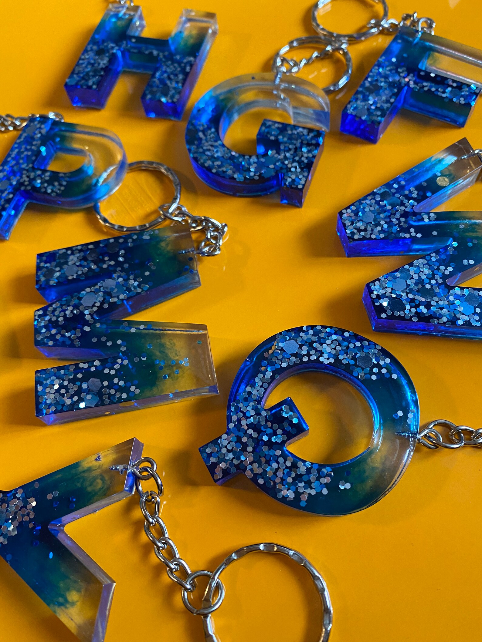 Epoxy resin alphabet keyring blue with silver gradient Etsy