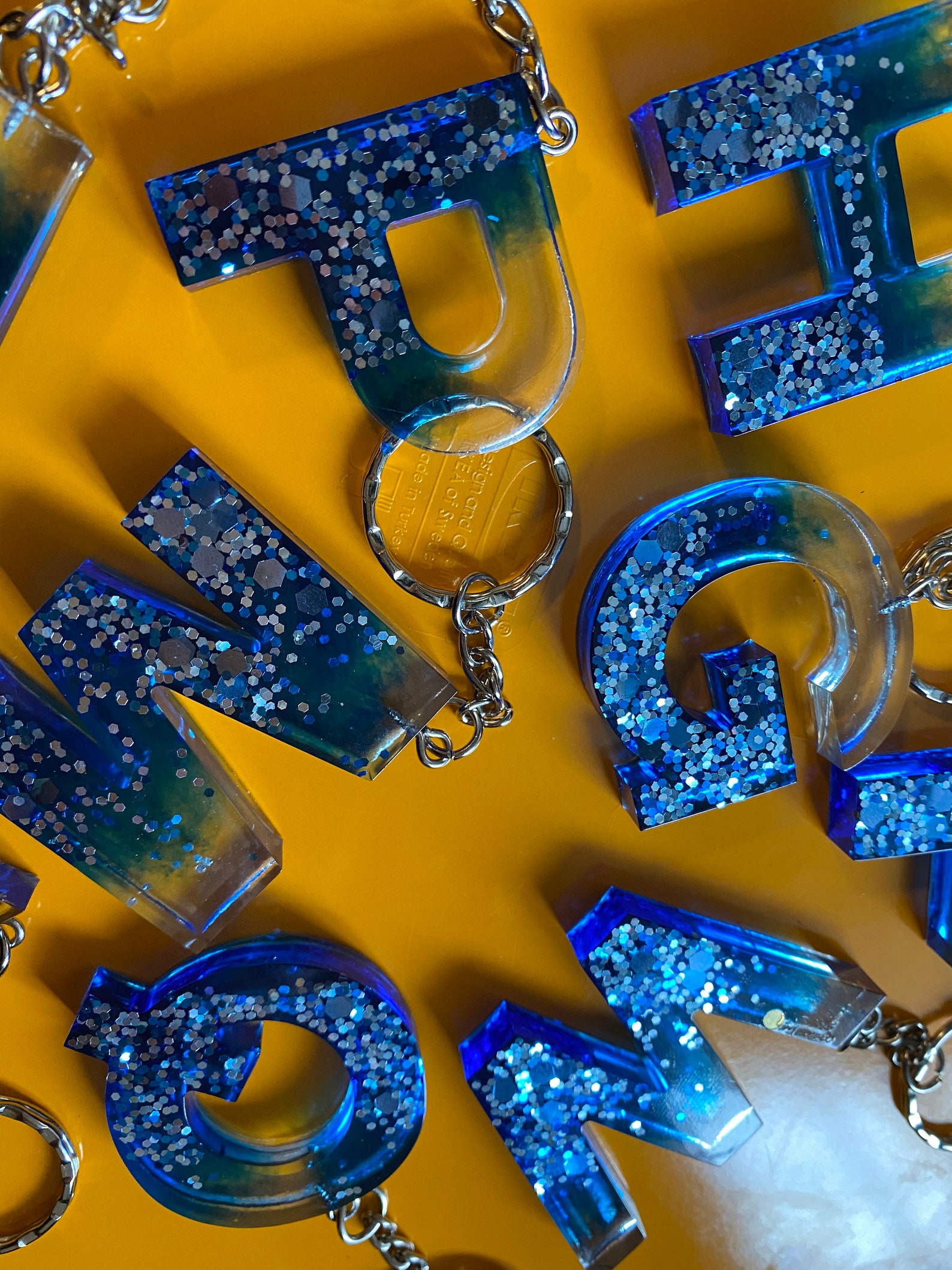 Epoxy resin alphabet keyring blue with silver gradient Etsy