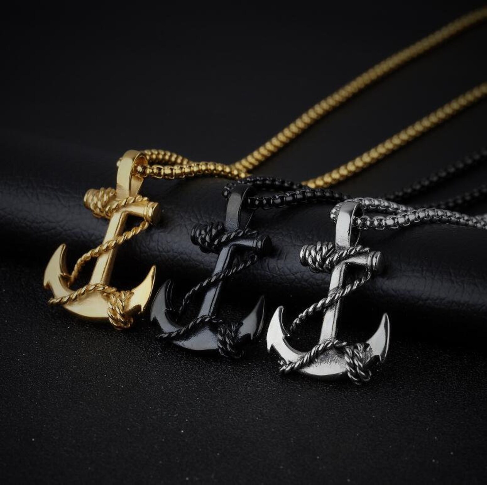 Anchor Pendant and Chain Gold/silver/black Etsy