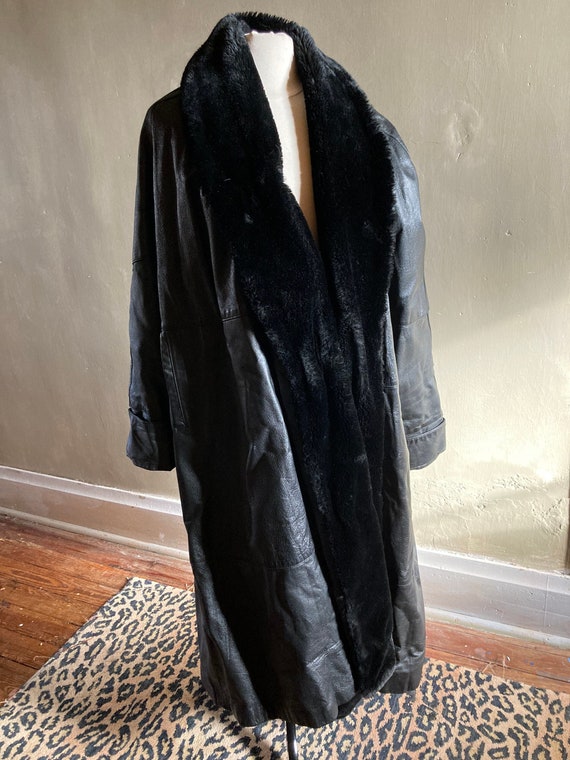 Vintage Black Leather Maxi Coat