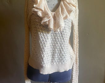 Jersey de cuello con volantes de algodón y lino de Ralph Lauren