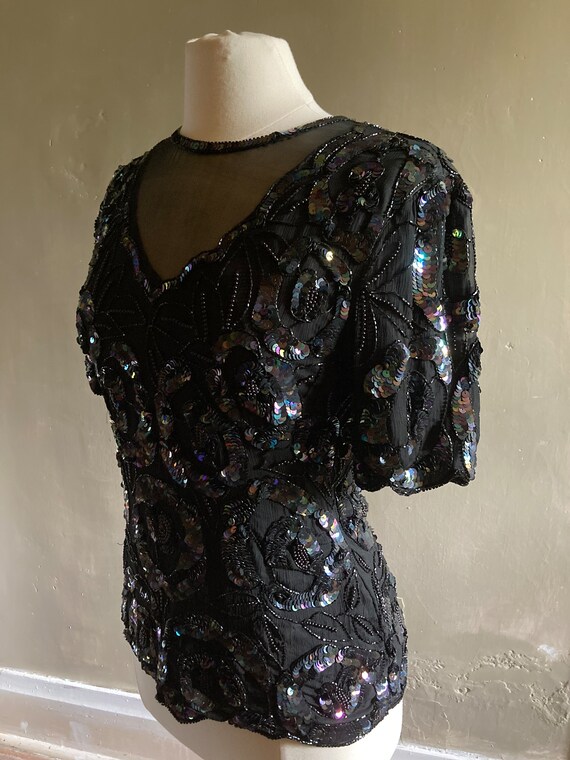 Lawrence Kazar Bead and Sequin Silk Top - image 7