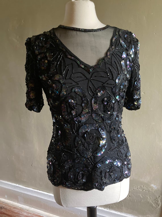 Lawrence Kazar Bead and Sequin Silk Top - image 3