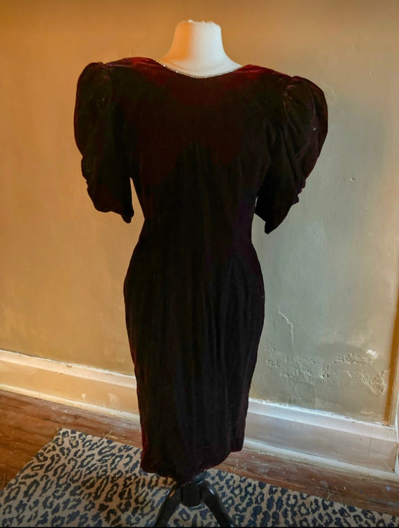 Dark Red Velvet and Rhinestone Evening Dress - image 9