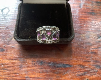 Sterling Amethyst and Marcasite Ring