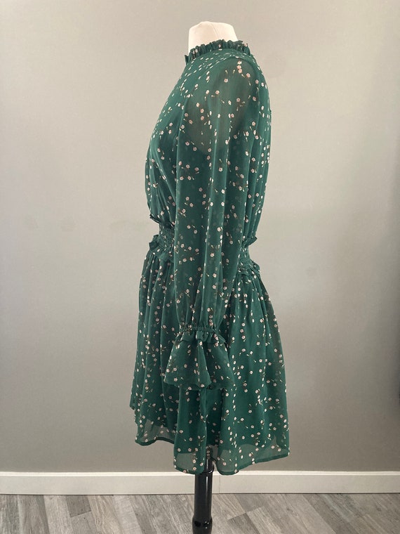 Green Flower Print Ruffle Dress - image 6