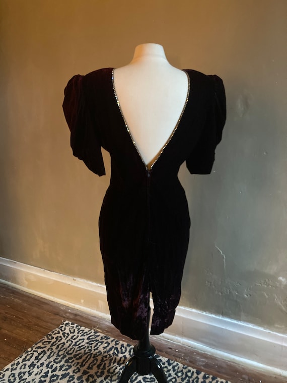 Dark Red Velvet and Rhinestone Evening Dress