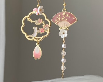 Pink Sakura Cherry Blossom Earrings - Japanese Sakura cat Earrings - Cherry Blossom Earrings - Spring flower floral earrings
