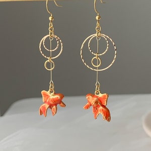 Goldfish and Bubble Dangle Earrings - fish earrings - Unique Dangle