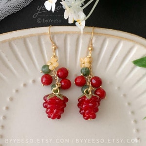Christmas Earrings, Raspberry Earrings, Fun fruit earrings, Berry Jewerly Gift