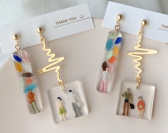 little people funky earrings - quirky earrings - fun earrings dangle - miniature earrings - unique earrings dangle