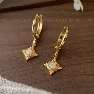 Opal Starburst Huggie Earrings: Celestial Hoops