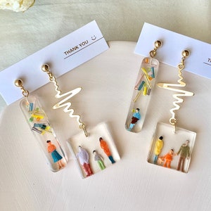 little people funky earrings - quirky earrings - fun earrings dangle - miniature earrings - unique earrings dangle