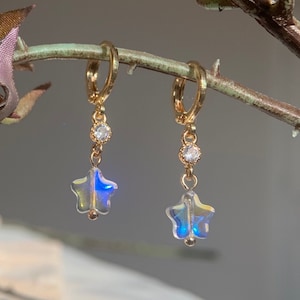 Starburst Huggie Earrings: Glass Star Dangle Hoops