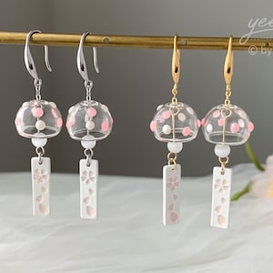 Cherry Blossom Wind Chime Earrings: Japanese Sakura Dangle