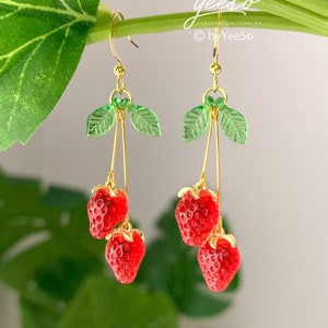 Unique Strawberry Earrings, Double Strawberry Earrings, Unique Fruit Earrings Gift