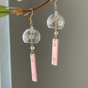 Cherry Blossom Wind Chime Earrings: Japanese Sakura Dangle