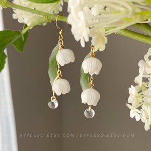 Lily of the Valley Earrings - lily flower dangle earrings - Unique Dangle