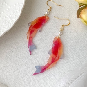 Koi Fish Dangle Earrings - Goldfish Earrings - Rainbow Multi-color fish - Unique Dangle