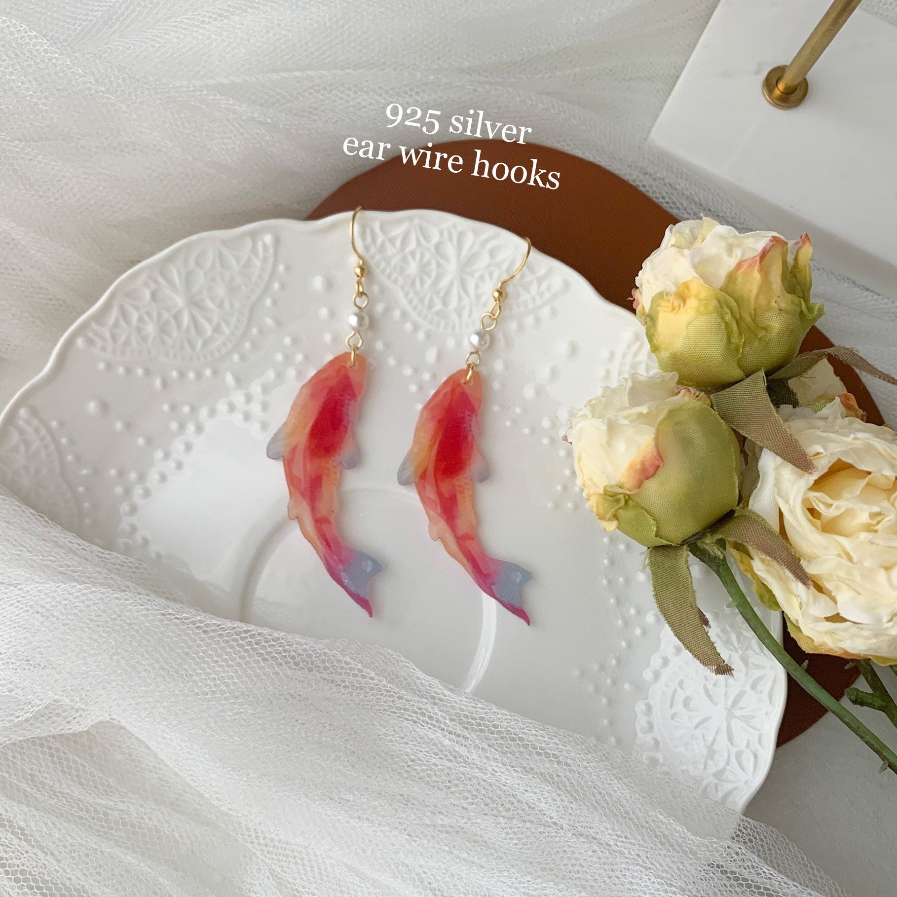 Koi Fish Dangle Earrings Goldfish Earrings Rainbow Etsy