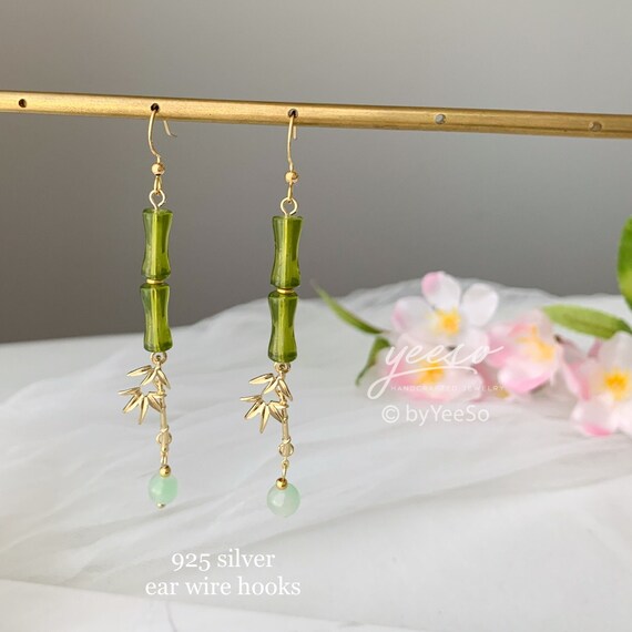 Bamboo Earrings: Gold Bamboo Japanese Earrings, Elegant Plant Jewelry Gift