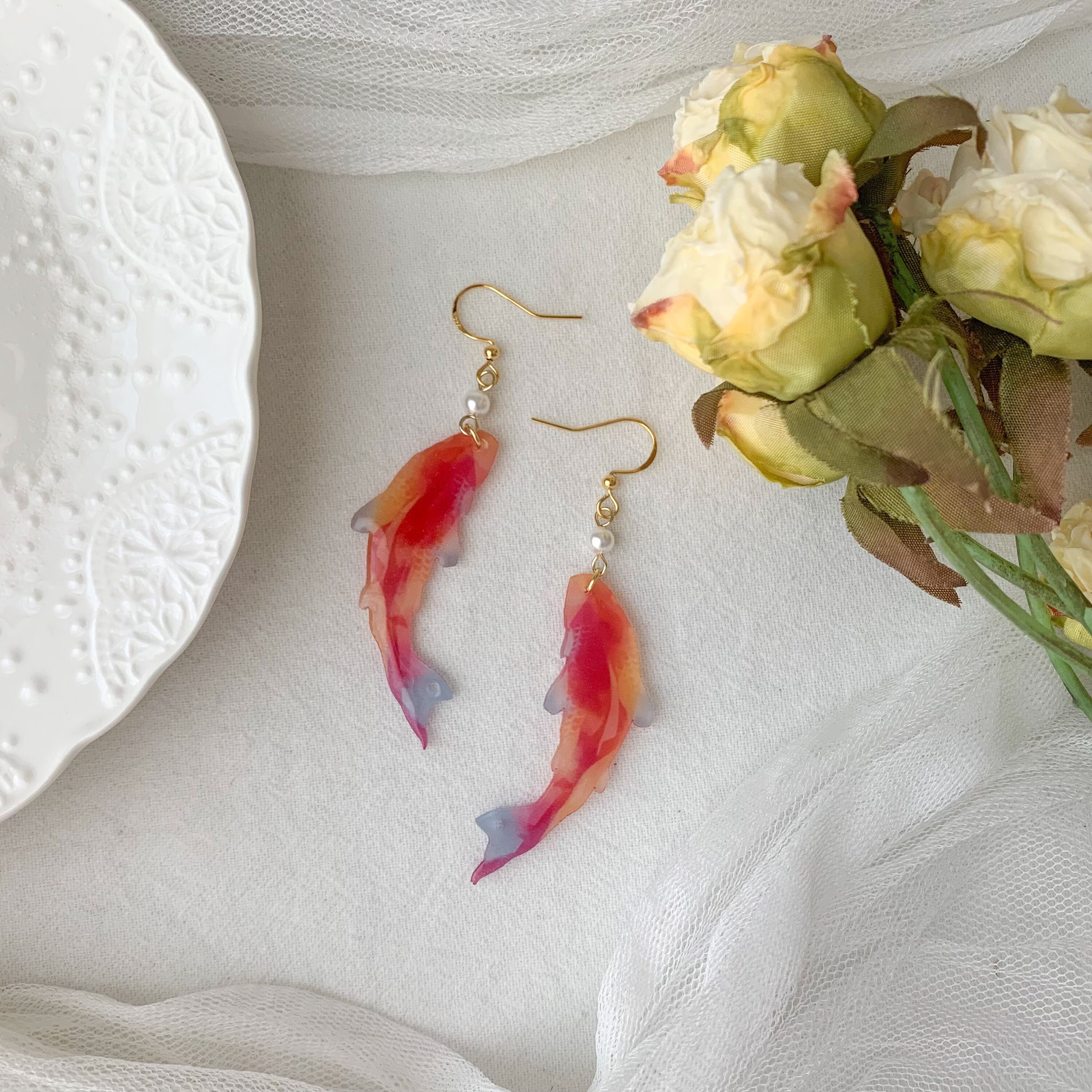 Koi Fish Dangle Earrings Goldfish Earrings Rainbow Etsy