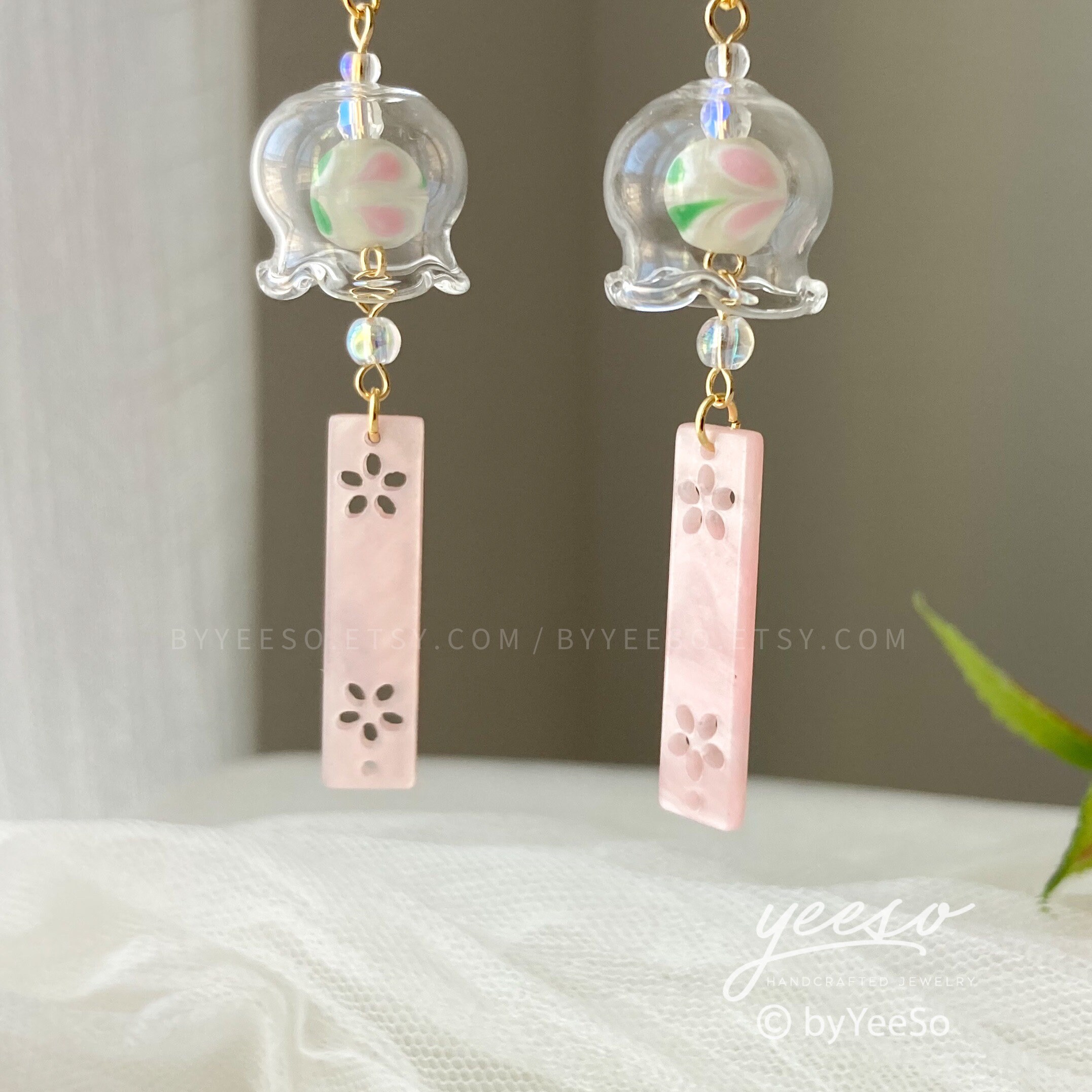 Cherry Blossom Wind Chime Earrings Dangle - Japanese Wind