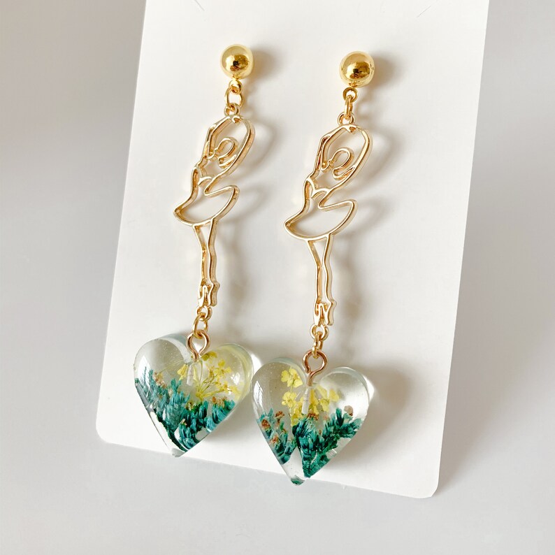 pressed flower earrings dangle female body flower ballerina pressed women shaped unique earrings dangle ballet dancer