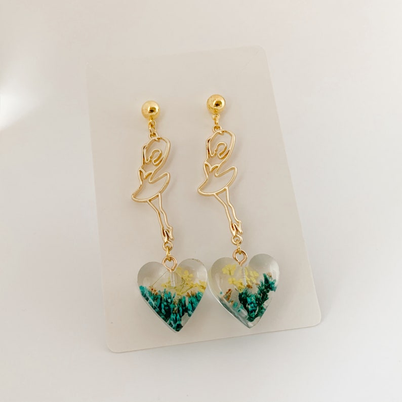 pressed flower earrings dangle female body flower ballerina pressed women shaped unique earrings dangle ballet dancer
