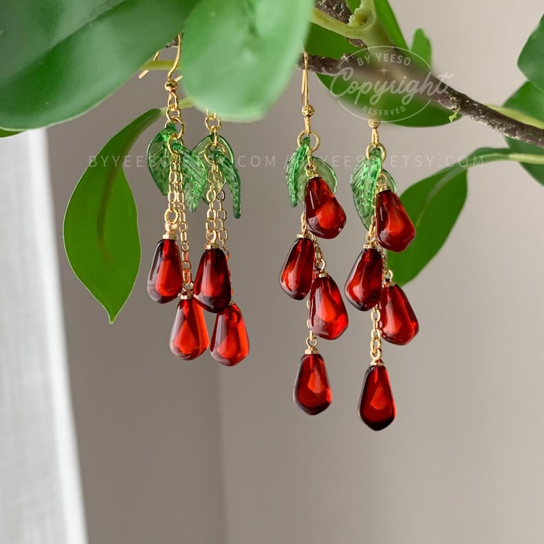 Pomegranate Dangle Earrings: Unique Fruit Persephone Earrings image 8