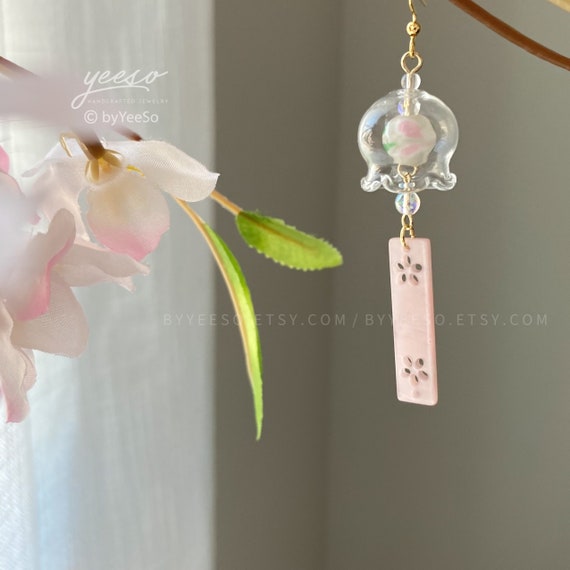 Cherry Blossom Wind Chime Earrings: Japanese Sakura Dangle - Etsy
